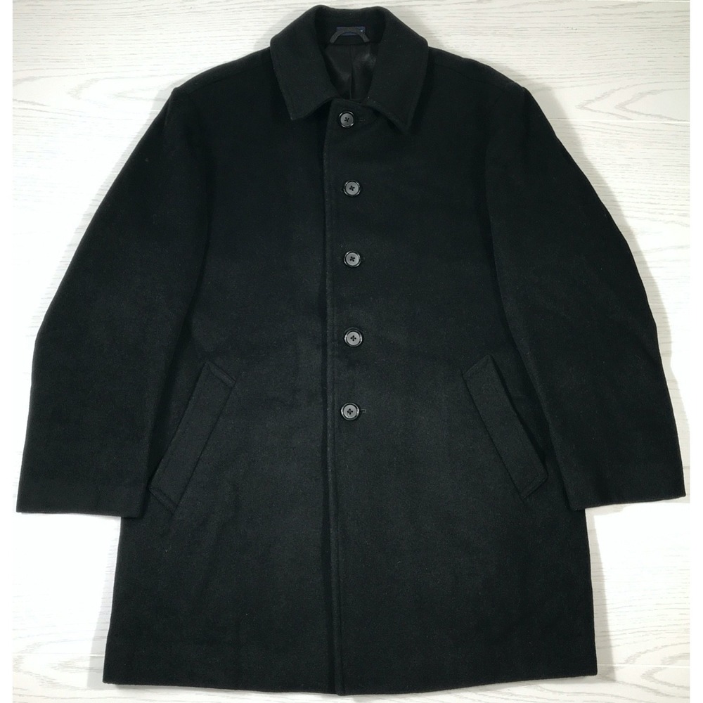 Stafford Wool Blend Pea Coat Mens 48R Black Button Up Lined Classic Business Dad